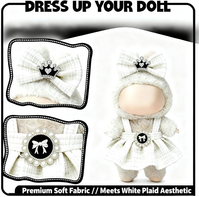 Clothes for LABUBU 17cm Doll (NO Doll), Outfit for LABUBU, Dress and Hairpin Set for LABUBU Dress Up, Fashion and Premium Dolls Accessories for LABUBU (Style F)