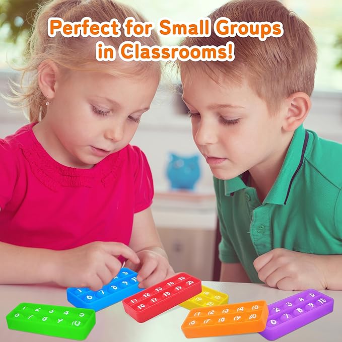 1-20 Ten Frame Pop Board, 6PACK Fidgets for Classroom, Quiet Sensory Toys Bubble Poppers, Pop for Counting Math, Focus Tools for Kids, Montessori Educational Toy Gift for Kindergarten