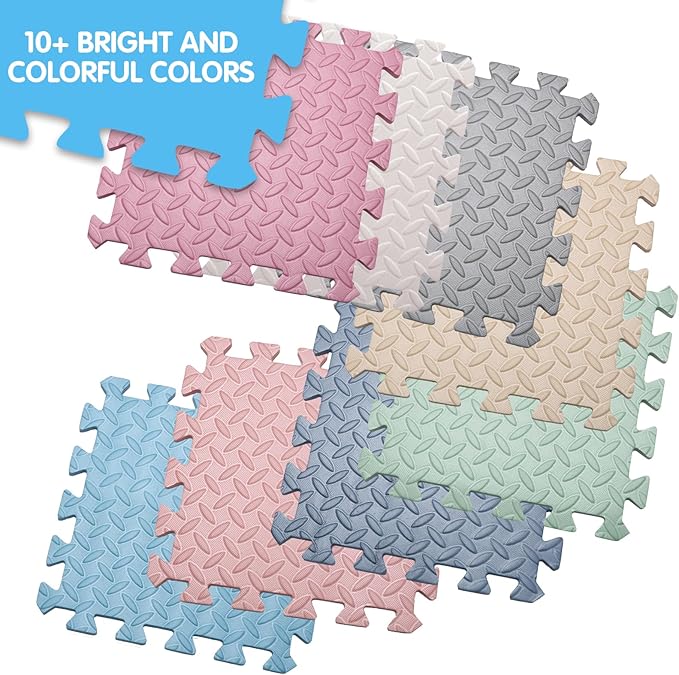 Coolcandy Solid Colored Foam Play Mat, 12"*12" Each Mat丨Non-Toxic Soft Baby Play Mat, 0.4" Thickened Square Interlocking Floor Mats - Toddler Playmat for Playing, Exercise(Pink/16 Tiles)