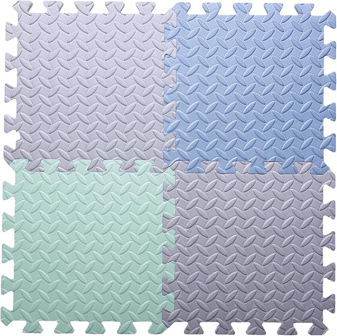 16 Tiles Foam Play Mat for Baby, Soft & Safe EVA Foam Mats for Floor, Square Baby Play Mat, Kids Foam Puzzle Floor Mat, 47x47 Play Mat for Playpen(Gray/(Bean Green/Gray Blue)