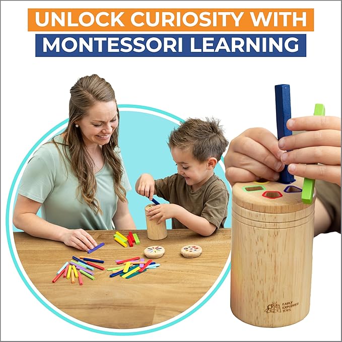 Wooden Montessori Baby Toddler Toys: 3 in 1 Learning Fine Motor Skills Juguetes, Educational Color Sorting Fidget Sensory Toys for Toddlers Boys Girls Gifts Object Permanence Cause and Effect