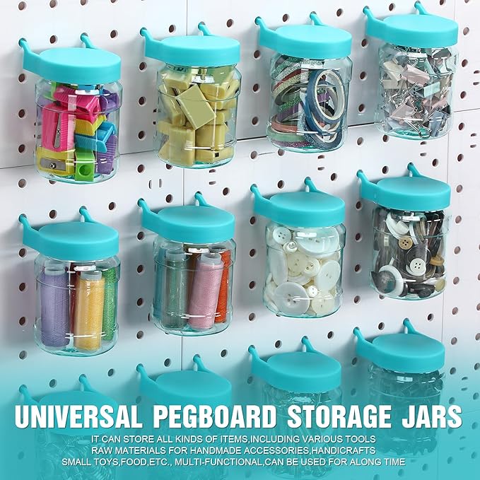 Unittype 20 Set Pegboard Organizer Accessories Peg Boards Jars with Lids Plastic Pegboards Bins Storage Containers Clear Peg Board Wall Organizer for Garage Sewing Office Home Supplies(Turquoise)