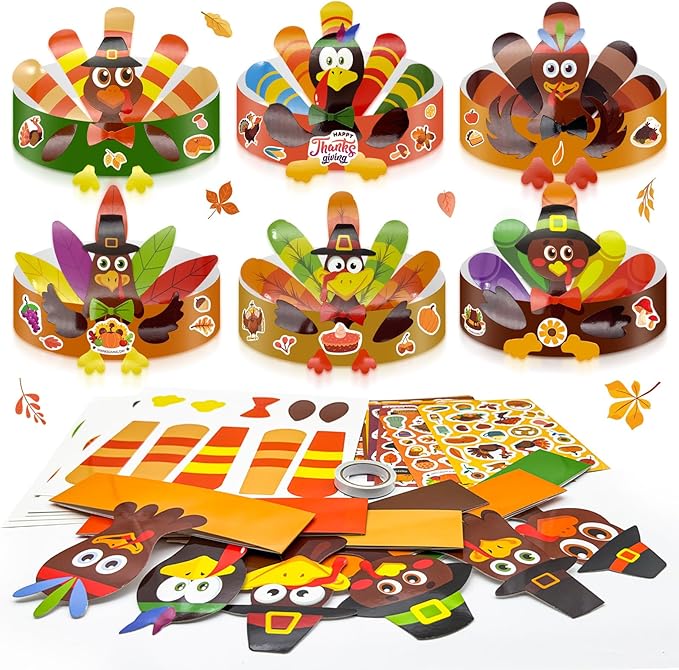 Cinrobiye 24 Set Spring Insect Paper Crown Craft Kit DIY Bug Headbands Hat Craft Summer Springtime Party Favor Supplies for School Home Animal Fun Activity Birthday Party Art Supplies (Thanksgiving)