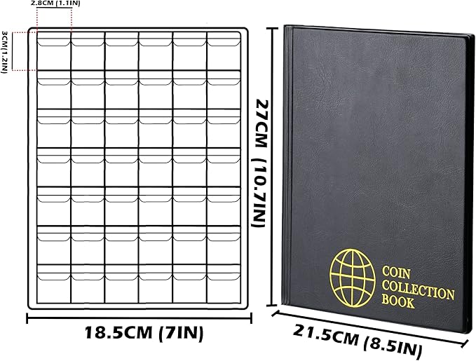 420 Pockets Coin Albums - 28x29 mm/1.1x1.1 inch Pocket Black Coin Book 10 Pages Coin Collection Holder Letter Size Coin Storage Book CS0242BK
