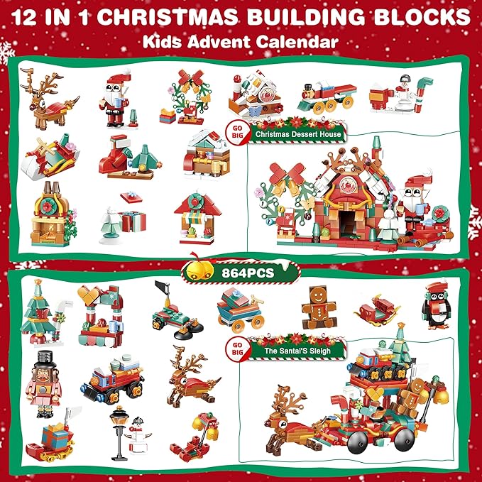 24-Day Building Block Countdown Calendar 2024 for Kids and Adults 24 Days of Building Fun with 12-in-1 Surprise Models