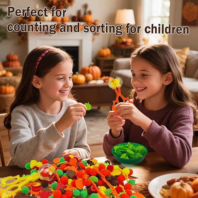 211 Pcs Fall Sensory Bin Filler Fall Sensory Bin Items Fine Motor Toys Counting Sorting 100 Pom Poms 100 Fall Felt Leaves Pumpkin 5 Sorting Cup for Fall Sorting Counting Training