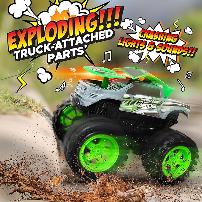 Exploding Monster Truck Toy with Explosive Crash Sounds and Lights, Smash It Up Again and Again, 8.7” Monster Truck Toys for Boys Kids Ages 3, 4-7 & Above | Toddler Toys for 3 Year Old Boys Gift