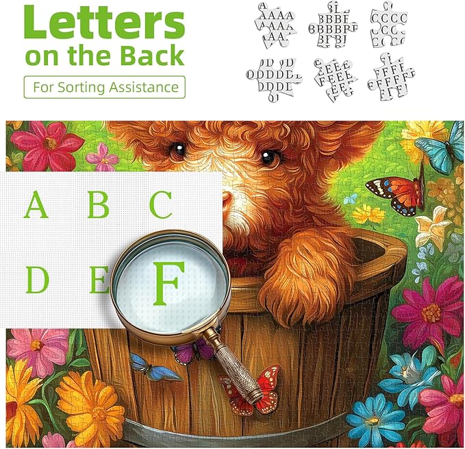 Highland Cow Puzzles for Adults 500 Pieces, Cute Animal Butterfly Flowers 500 Piece Puzzles for Adults, Difficult Challenging Unique Funny Family Jigsaw Puzzle, 20x20 Inch