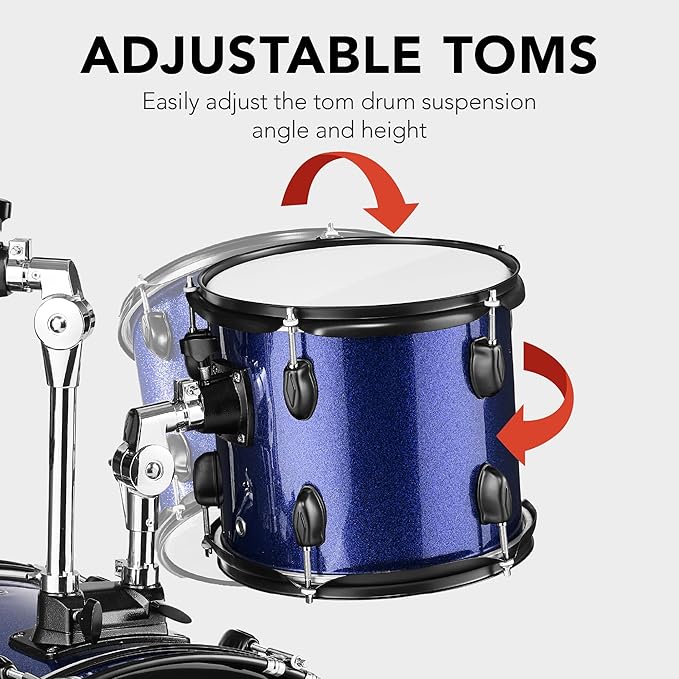 Best Choice Products 5-Piece Full Size Complete Adult Drum Set w/Cymbal Stands, Stool, Drum Pedal, Sticks, Floor Tom - Dark Blue Sparkle