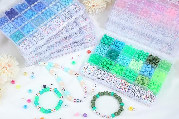 XIANNVXI 24Colours Green Pony Beads for Bracelet Friendship 720pcs Letter Kandi Green Pony Beaded Kit Bracelet Making Kit for Jewelry DIY Crafts