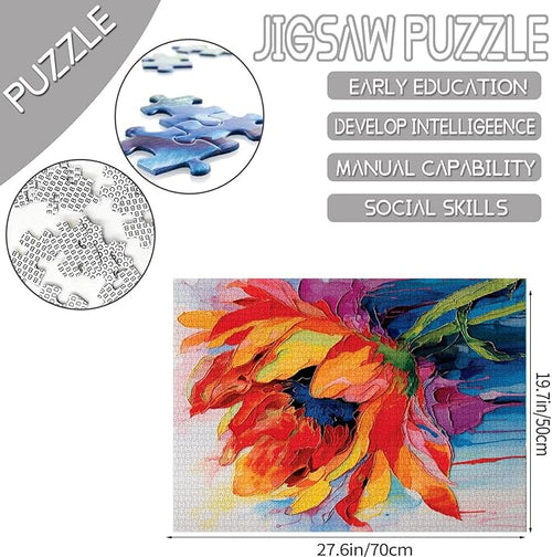 1000 Piece Tulip Flower Jigsaw Puzzles for Adults,Yellow Floral Jigsaw Puzzle Watercolor Puzzles for Challenging Family Activity Game Floral Art Wall Decor DIY Puzzle