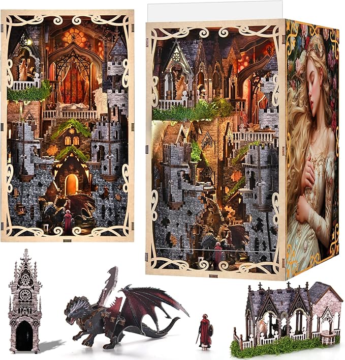 Book Nook Kit, DIY Scene Miniature House Kit Tiny House Mini Booknook Craft Bookshelf Decor, 3D Puzzles for Adults, Scale Model Building for Book Lovers (Sleeping Beauty)