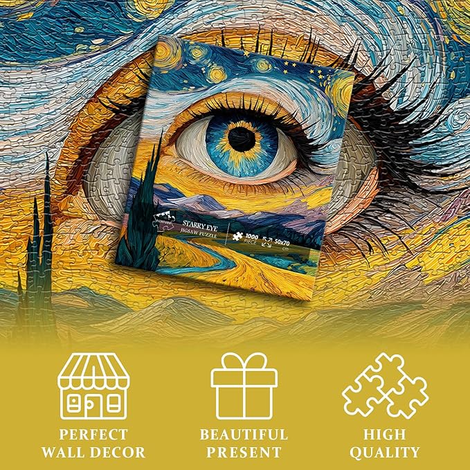 Impossible Puzzles for Adults 1000 Pieces, Eye Starry Night Jigsaw Puzzle Mountain Scenery, Abstract Art Landscape Scenic Challenge Puzzle