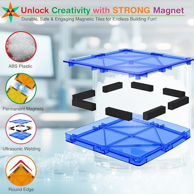 Tigerdoe 100 PCS Magnetic Tiles Set, Educational and Creative Magnetic Building Tiles for Kids, Fun,and Interactive 3D Construction Play Toy for Kids, Montessori Learning and Sensory Development Toys