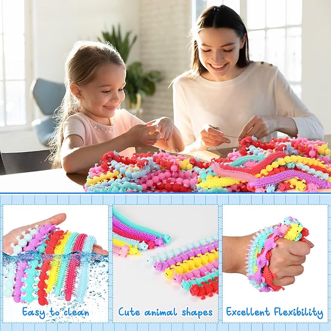 Chivao 100 Pack Bulk Stretchy String Fidget Toys Animal Sensory Toys for Kids and Adults Colorful Fidget Worm Stress Anxiety Relieve Party Favors Goodie Bag Fillers Birthday Gifts (Cute Style)