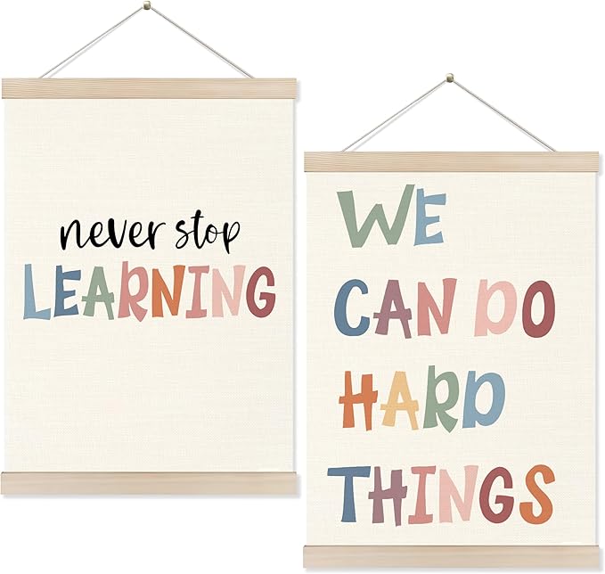 Koesus Boho Inspirational Wall Art Poster Hanger Frame 12x16 Inch Set of 2, Positive Affirmation Canvas Pictures Prints Framed Wall Decor for Classroom Toddler Kids Room Nursery Playroom