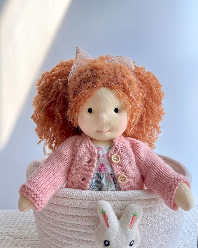 BlissfulPixie Handmade Waldorf Doll- Elsee 12", Soft Girl Rag Doll with Cute Stuffed Plush, Ideal for Babies & Toddlers