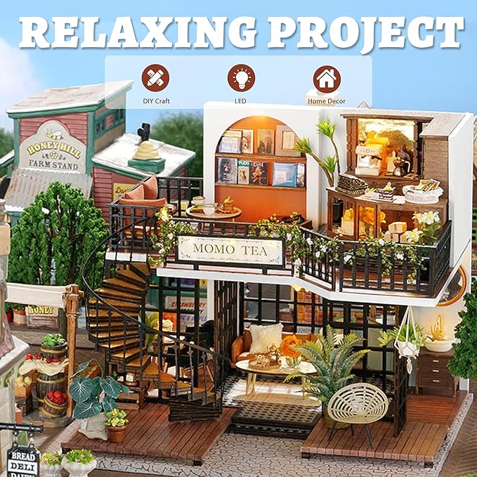 Flever Dollhouse Miniature DIY House Kit Creative Room with Furniture for Romantic Artwork Gift (Forest Teashop)