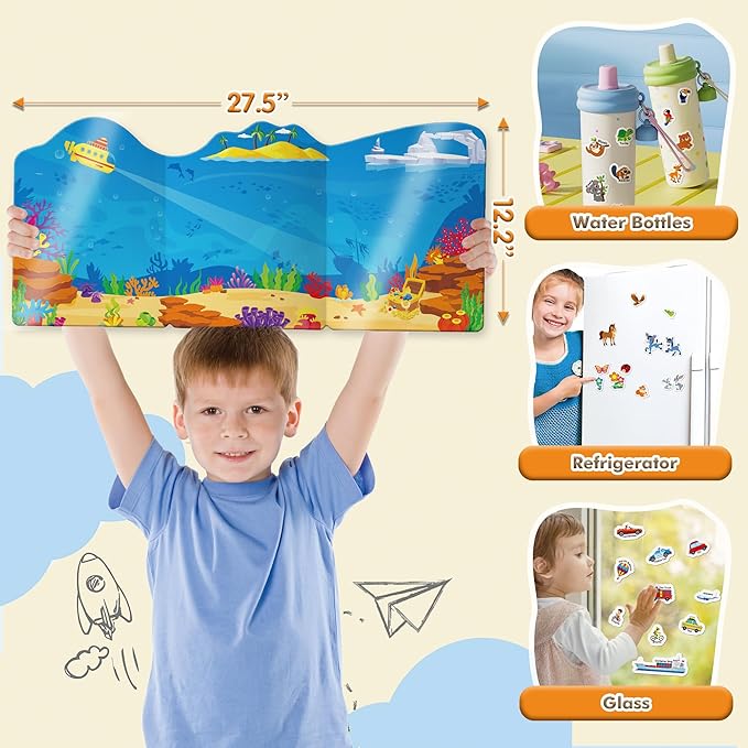 Reusable Jelly Sticker Books for Toddlers, 3D Waterproof Sticker Books, Travel Toys Activity Crafts Gifts for Kids, Farm Animals, Ocean Wrold