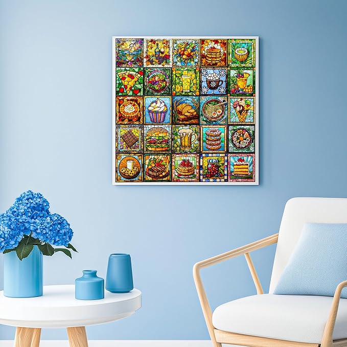 Bgraamiens-Glassy Delicacy-Stained Glass Food Collage Puzzle 1000 Pieces Extremely Beautiful Jigsaw for Adults - Difficult Funny Puzzle for Adults