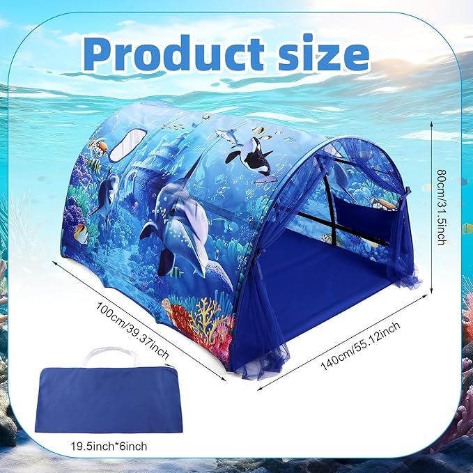 Ocean Bed Tent for Kids Large Kids Twin Tent Toddler Play Bed with Carry Bag Foldable for Girls Boys Bedroom Indoor Games