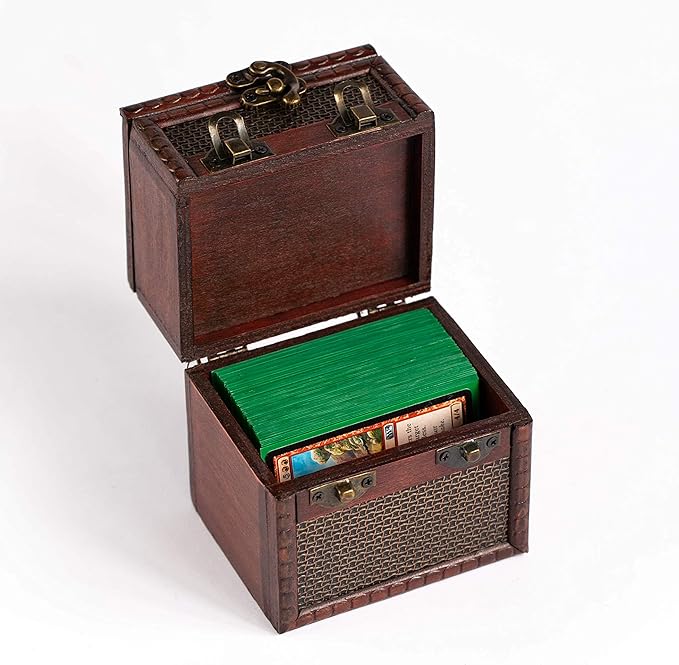 Elven Vault (Chainmail) Wooden Deck & Counter Box with Protector Storage for TCG, MTG Magic, FaB, YGO, EDH, Commander, Box, Dice