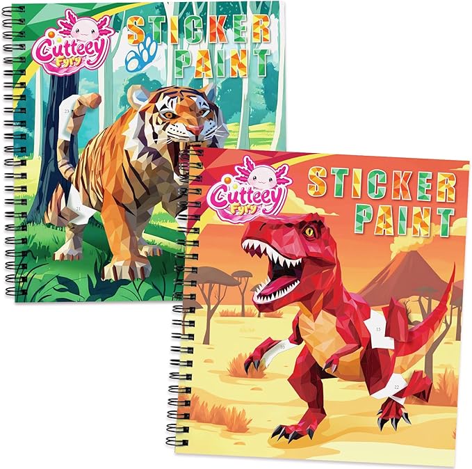 2PCS Paint by Number Sticker Book Travel Activities for Kids Ages 4-10, Road Trip and Airplane Toys for Long Car Rides, Birthday Present, Preschool Classroom Party Gifts