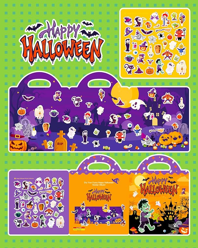 Reusable Sticker Book for Toddlers 2-4 Years, Stickers for Kids, Toddler Craft Activities, Toddler Travel Toys Ages 2+ Boy Girl Birthday Gifts - Halloween