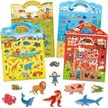 D-FantiX 3D Puffy Stickers for Kids Ages 4-8, Reusable Sticker Books for Toddlers 2-4 Years, Farm Dinosaur Ocean Safari, Car Road Trip Activities, Airplane Travel Toys, Birthday Gifts for Boys Girls