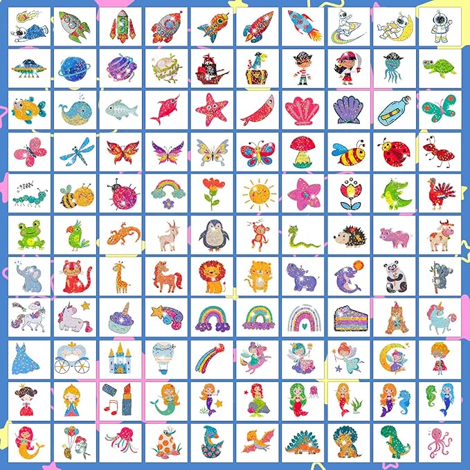 Partywind 204 Glitter Styles Individually Wrapped Sheets Kids Fake Tattoos, Birthday Surprise for Boys and Girls Party Supplies Favors, Waterproof Tattoo Stickers for Goodie Bag Stuffers