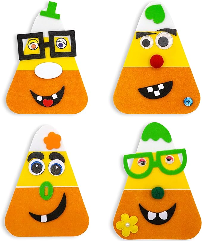4E's Novelty Halloween Crafts for Kids (12 Pack) Goofy Candy Corn Magnet Foam Craft Kit - Bulk Fall Arts and Crafts for Toddlers, Halloween Classroom Activities for Party