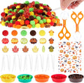 344 Pcs Fall Sensory Bin Filler Fine Motor Toys Counting Sorting Sensory Bins Pom Poms Pumpkins Acorns Maple Leaves Corn Sorting Cups Tweezers Clips Storage Bags for Fall Festival Games