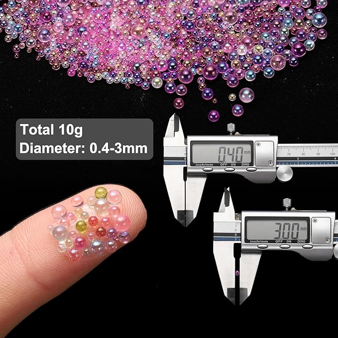Iridescent Glass Tiny Bubble Beads, 0.4-3mm 10g No Hole Micro Mini Round Purple Water Droplets Beads - Applications: for Resin Filler, Nail Art, Dollhouse Bath Tub