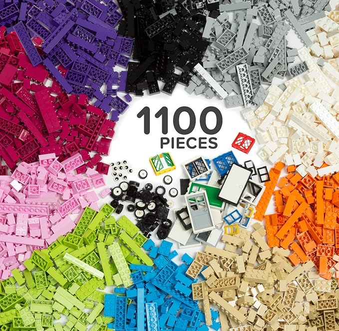Play Platoon 1100 Piece Building Bricks Play Set, 10 Pastel Colors Bricks, Includes Wheels, Tires, Axles, Windows & Door Pieces