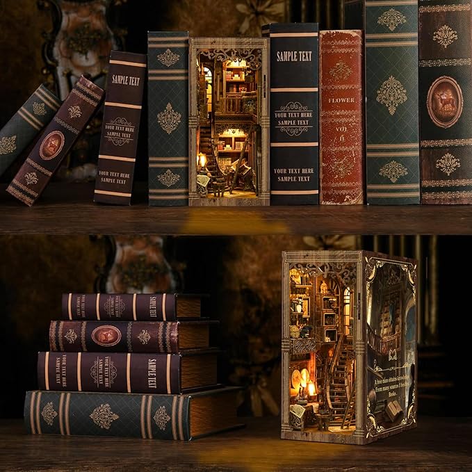 DIY Miniature House Kit, Mini House Building Kit, DIY Book Nook Kit, Tiny Model House for Adults to Build, Beginner 3D Wooden Book Nook, for Family Friends (Book Museum)