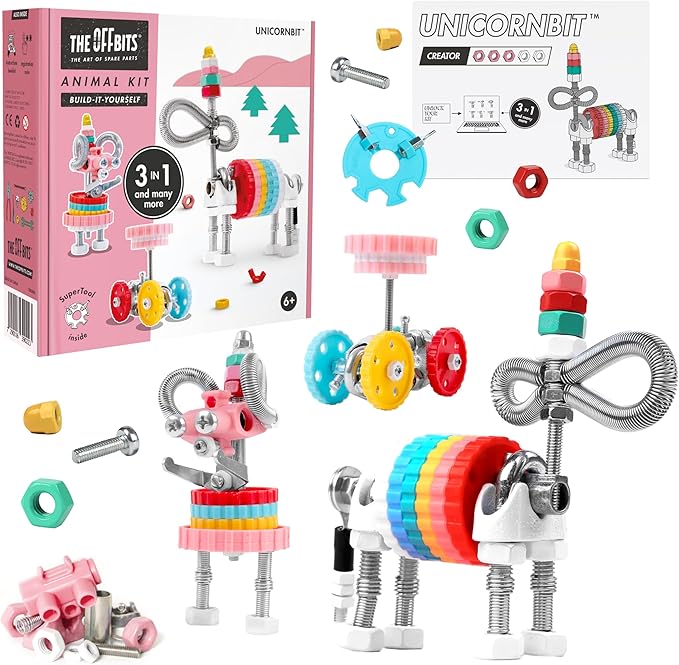 The Off Bits Erector Set: Animal Mini STEM Toys for Kids 6+, Toy Building Sets with Nuts & Bolts, STEM Building Toys Gifts for Boys and Girls (Multicolor)
