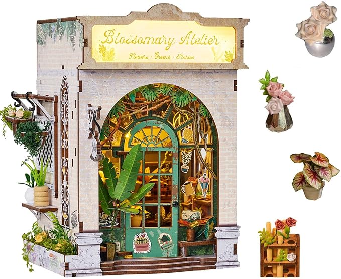 Book Nook Kit，DIY Miniature Dollhouse Kit for Adults and Teens，3D Wooden Tiny House for Family and Friends，Bookshelf Decor in Halloween/Christmas (DH-HYXZ-White)
