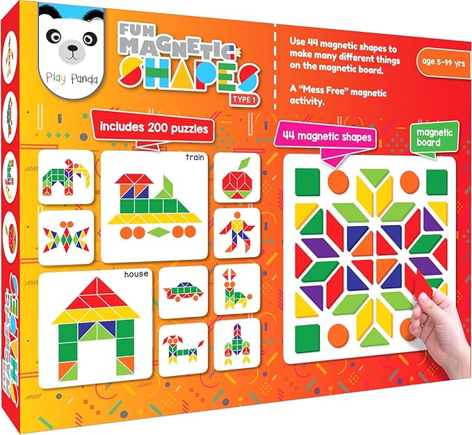 Magnetic Tangram Puzzle Educational Toy| 200 Patterns, 44 Magnet Tangram Pieces with Board, Pattern Book & Display Stand | STEM Learning Toys for Toddlers Ages 4 5 6+ Years|Gifts for Girls & Boys