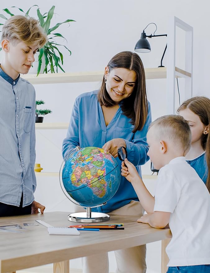 9" Illuminated World Globe with Stand, Educational Globes for Kids Learning, Colorful HD World Map Details, LED Globe Lamp for Living Rooms Decor