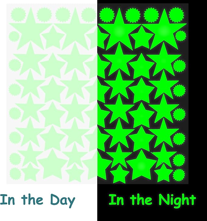 Glow in The Dark Stars for Ceiling or Wall Stickers - Glowing Wall Decals Stickers Room Decor Kit - Galaxy Glow Star Set and Solar System Decal for Kids Bedroom Decoration