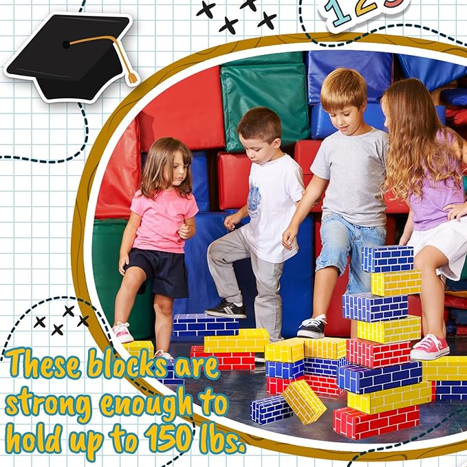 Nuanchu 60 Pcs Cardboard Building Blocks for Kids Large Jumbo Square Rectangle Thick Cardboard Pretend Bricks for Building Stacking Game(Assorted Shapes)