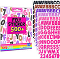 KRAFUN Black and Pink Felt Sticker Kit for Beginner Young Girls and Kids Arts & Crafts, Pack of 500+ Assorted Scrapbook Stickers Alphabets, Numbers, Fun Shapes, Preschool, Children Early Learning