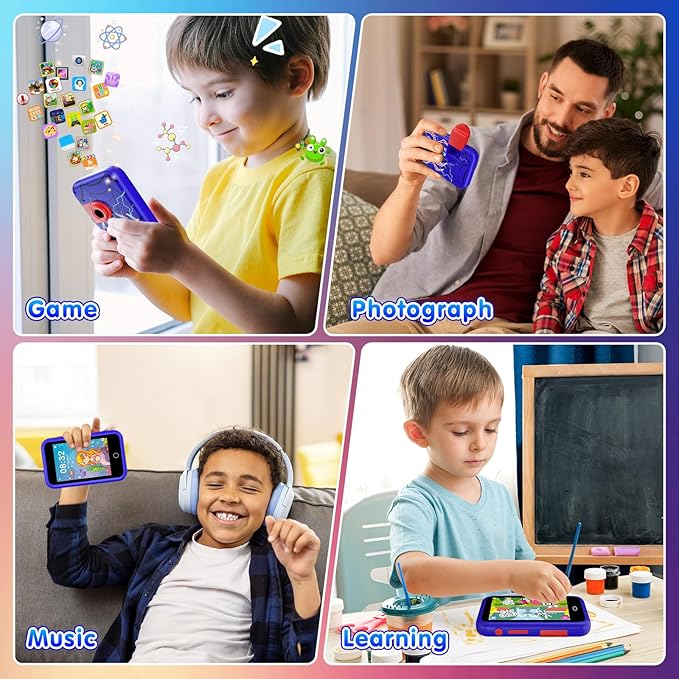 VATOS Kids Smart Phone Toy for Girls Boys 3 4 5 6 7 8 9 Years Old, 4" Large Touchscreen Spider Style Kids Cell Phone with Dual Camera, Music Player, Puzzle Game, 8GB Memory Learning Toy Birthday Gift