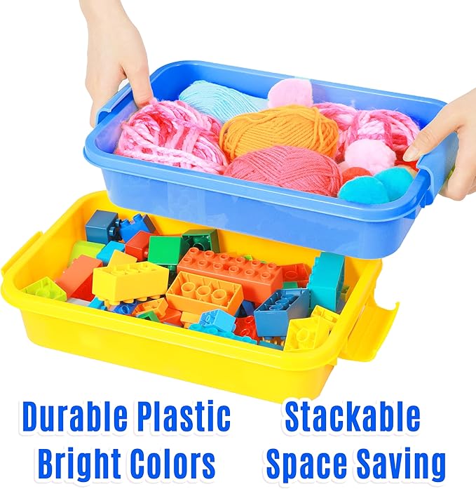 3 Pack,Empty Sensory Bin,13.5 Inch Storage Container,Portable Plastic Storage Bins, Stackable Play Tray for toys,arts,crafts and sand.