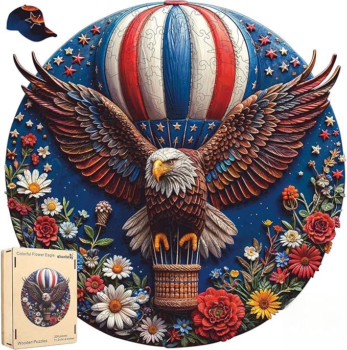 Wooden Puzzles, Flower Eagle Jigsaw Puzzles 200 Piece, Medium, Unique Shape Animal Adult Puzzles, Irregular Best Gift for Adults and Kids Family Game (10.6x10.6 in)