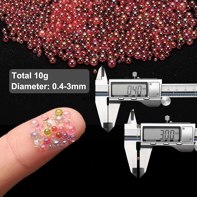Iridescent Glass Tiny Bubble Beads, 0.4-3mm 10g No Hole Micro Mini Round Scarlet Red Water Droplets Beads - Applications: for Resin Filler, Nail Art, Dollhouse Bath Tub