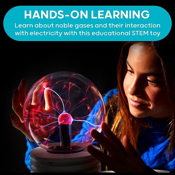 Discovery™ Plasma Globe Lamp - Touch & Sound Sensitive Lightning| Electric Tesla Coil Base Design| Educational STEM Toy| Home & Room Décor| Light-Up Plasma Orb| Interactive Globe| Fun Science Gift