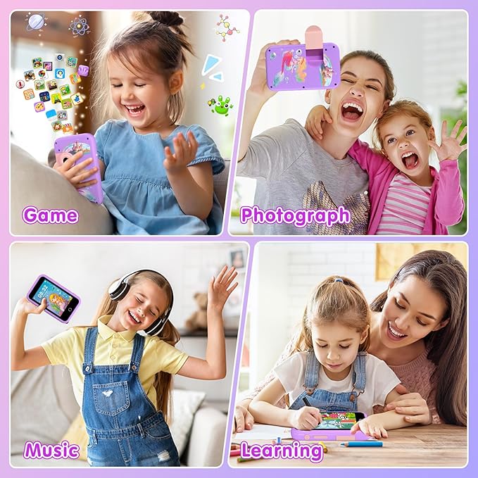 VATOS Kids Smart Phone Toy for Girls Boys 3 4 5 6 7 8 9 Years Old, 4" Large Touchscreen Mermaid Style Kids Cell Phone with Dual Camera, Music Player, Puzzle Game, 8GB Memory Learning Toy Birthday Gift