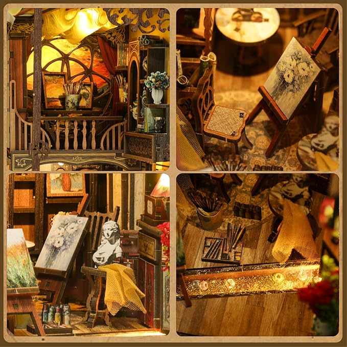 Book Nook Kit - DIY Miniature Dolls House Kit with Furniture and LED Light, 3D Puzzle Wooden Art Bookends, Model Kits for for Adults and Teens (The World in The Picture Frame)