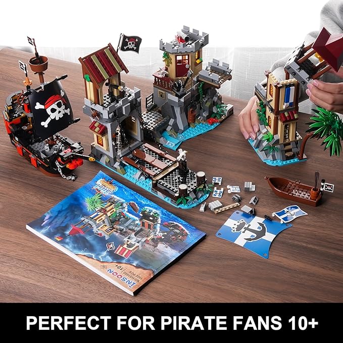 Pirate Castle Building Set with Light, 3 Modes Big Pirates Ship Bay Building Block 1502 PCS, Medieval Pirate Wharf House Construction Model Toy Home Decor for Adults Teens Boys Girls 10+